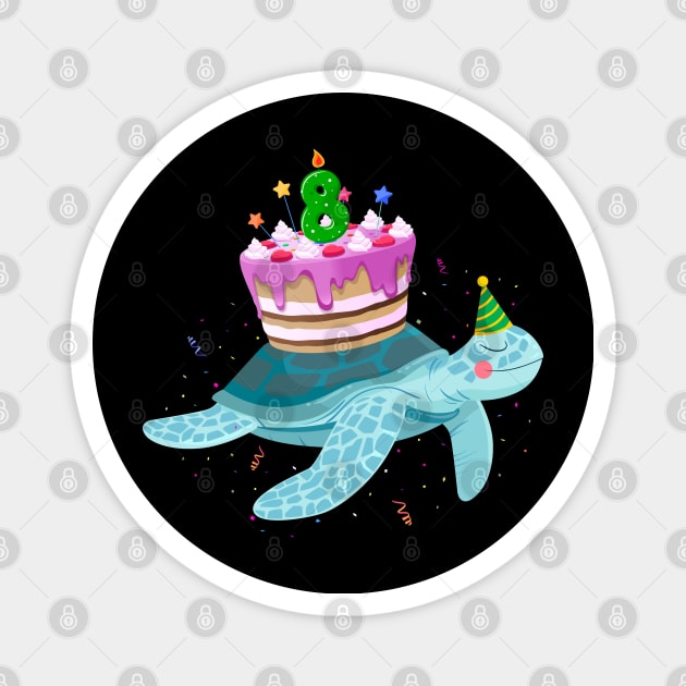 Turtle 8th Birthday 8 Years Old Turtles Reptiles Testudines Magnet by Msafi